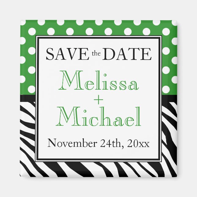 Polka Dot Green Zebra Print Speichern Sie das Datu Magnet (Vorne)