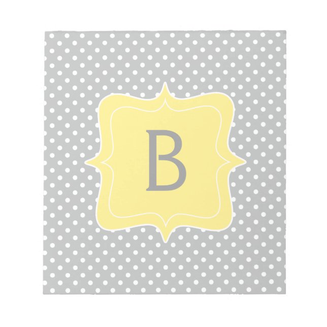Polka Dot Grey und Yellow Monogram Notizblock (Vorderseite)