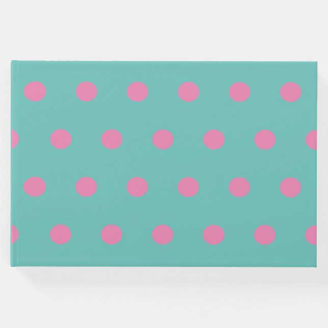 Polka Dot Guest Book (Aqua & Pink) Gästebuch (Vorderseite)