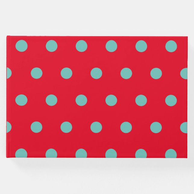 Polka Dot Guest Book (Red & Aqua) Gästebuch (Vorderseite)