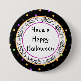 Polka Dot Happy Halloween Black Button