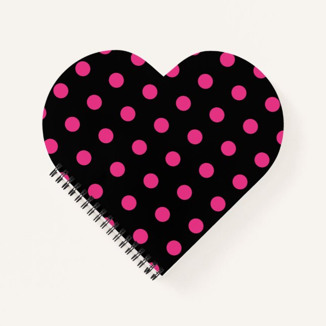 Polka Dot Heart Notebook (Black & Neon Pink) Notizbuch (Vorderseite)