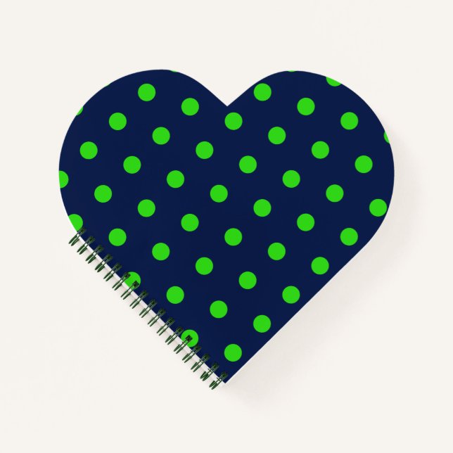 Polka Dot Heart Notebook (Navy Blue & Lime Green) Notizbuch (Vorderseite)