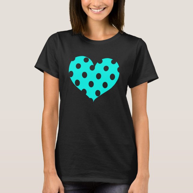 Polka Dot Heart Schlicht Color Aqua T-Shirt (Vorderseite)