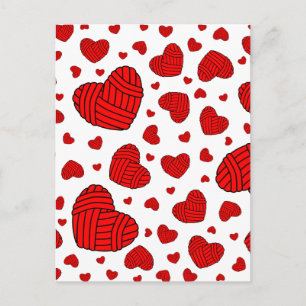 Polka Dot Heart Shaped Balls of Yarn (Red. Postkarte
