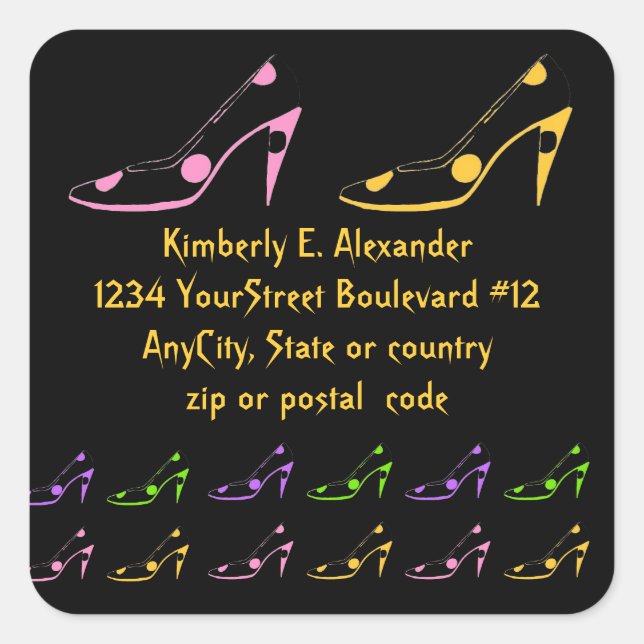 Polka Dot High Heel Rücksendeadresse Quadratischer Aufkleber (Vorderseite)