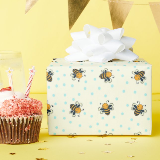 Polka Dot Honey Bees Antikes Weiß Geschenkpapier (Geburtstagsparty)