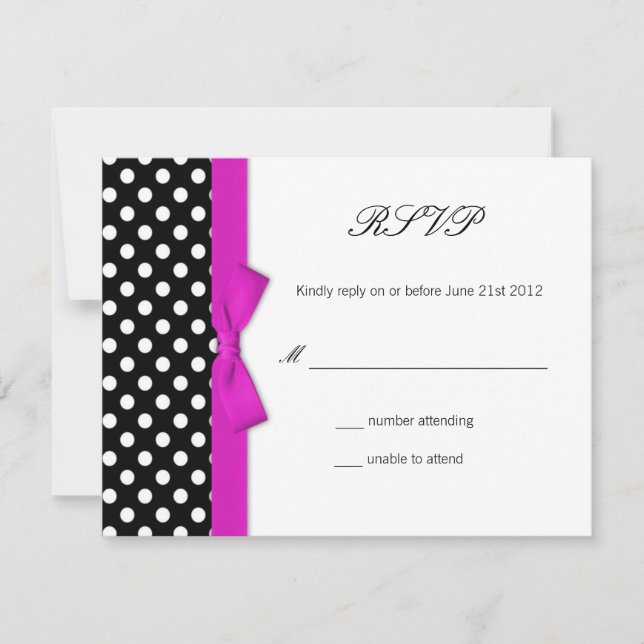 Polka Dot Hot Pink Bow Wedding Response Card RSVP Karte (Vorderseite)