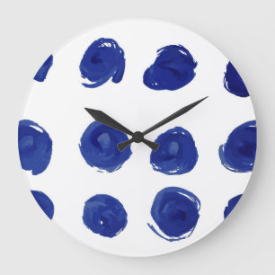 Polka dot, indigoblau Aquarell. Große Wanduhr