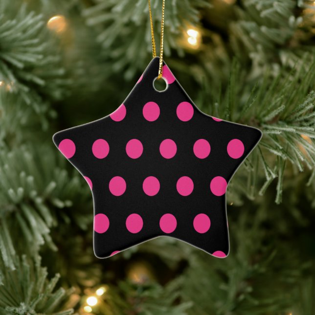 Polka Dot Keramik Star Ornament (Schwarz) (Baum)