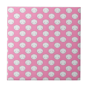 Polka Dot Kitty Pink und White Cat Gesicht Muster Fliese