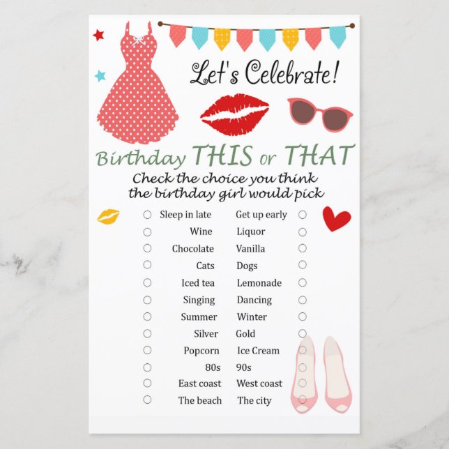 Polka dot kleid Geburtstag Dieses oder jenes Spiel (Vorderseite)