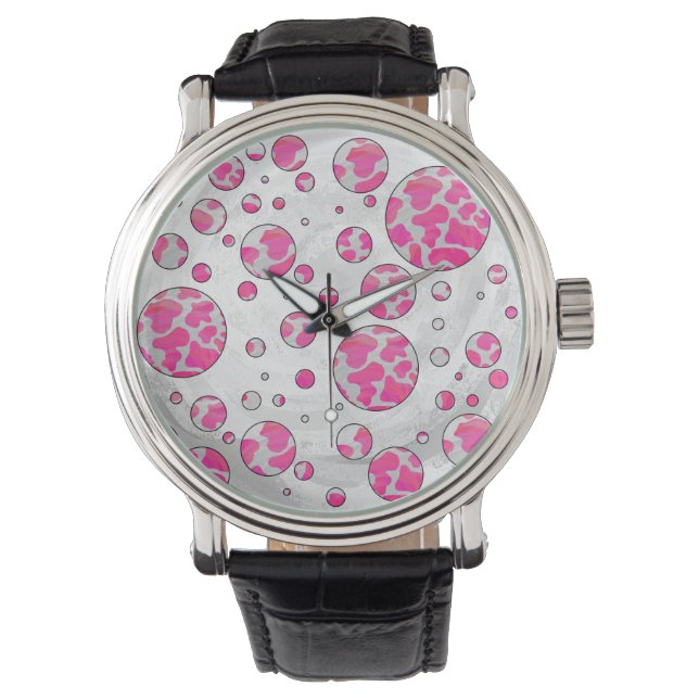 Polka Dot Kuh Rosa und Weiß Armbanduhr (Vorderseite)