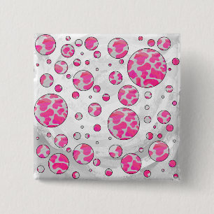 Polka Dot Kuh Rosa und Weiß Button
