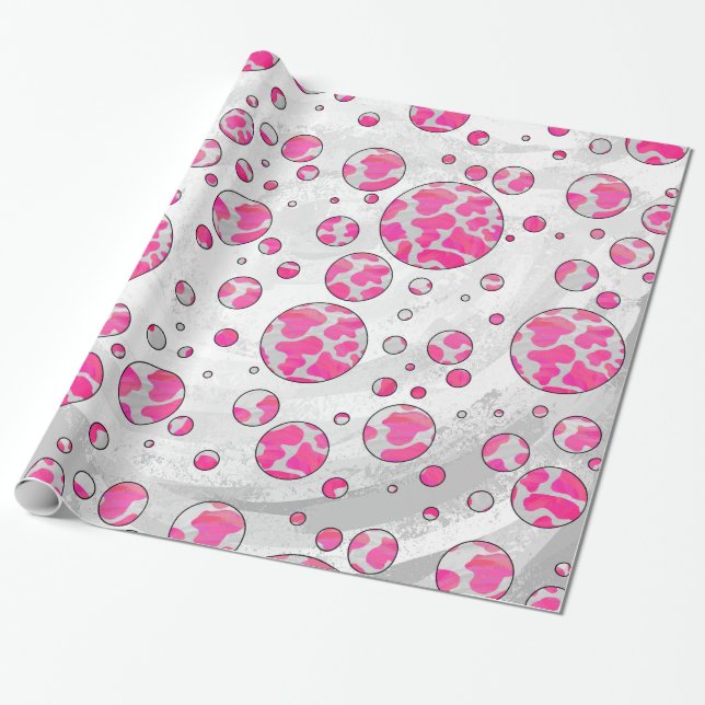 Polka Dot Kuh Rosa und Weiß Geschenkpapier (Ungerollt)