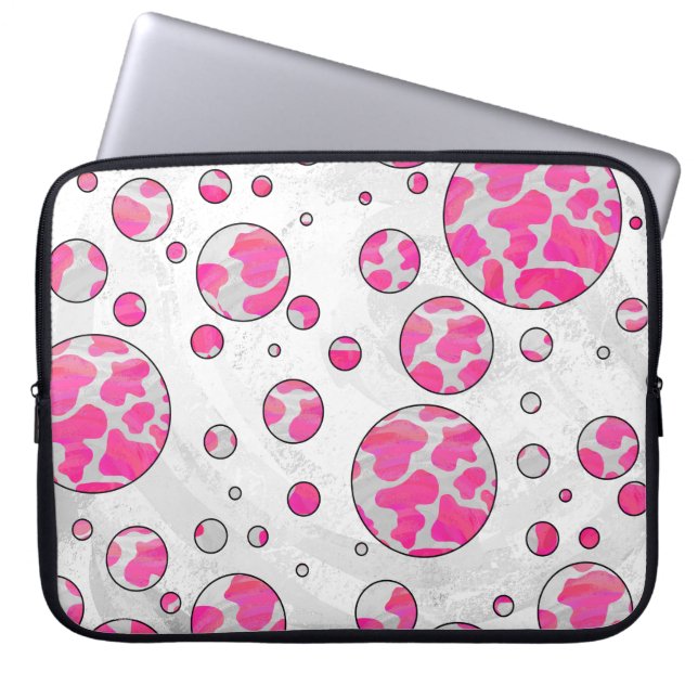 Polka Dot Kuh Rosa und Weiß Laptopschutzhülle (Vorderseite)
