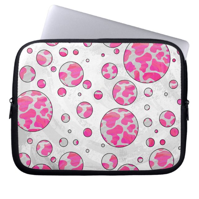 Polka Dot Kuh Rosa und Weiß Laptopschutzhülle (Vorderseite)