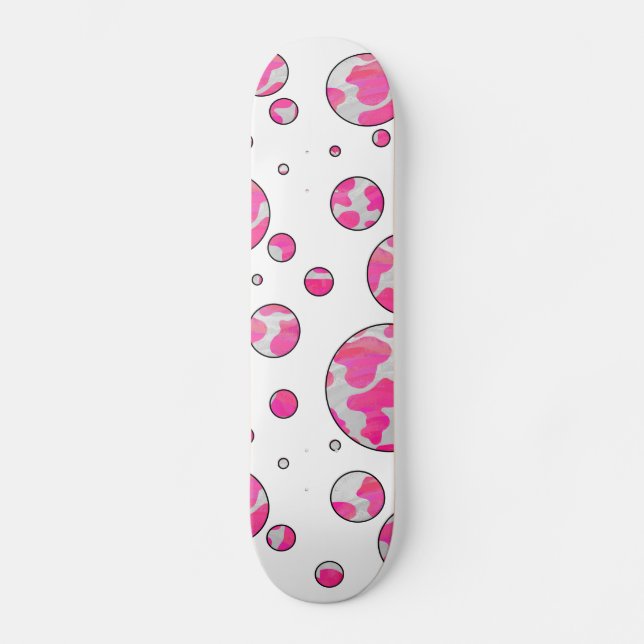 Polka Dot Kuh Rosa und Weiß Skateboard (Vorderseite)