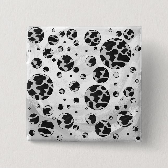 Polka Dot Kuw Schwarz-Weiß-Print Button (Vorderseite)
