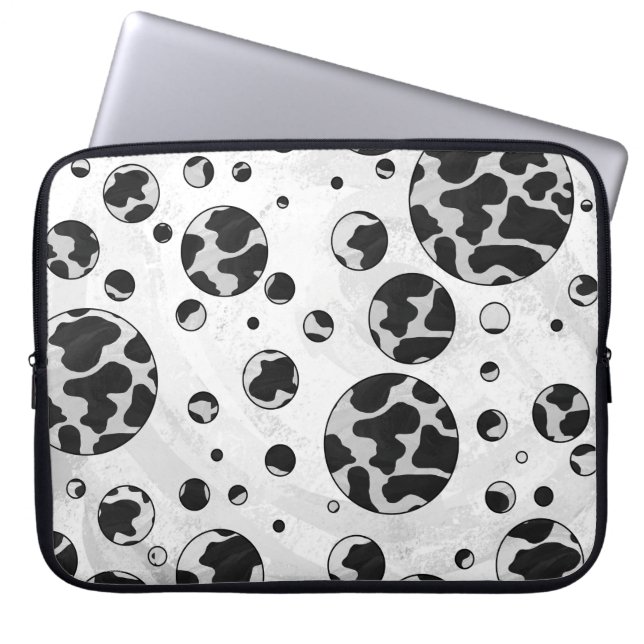 Polka Dot Kuw Schwarz-Weiß-Print Laptopschutzhülle (Vorderseite)