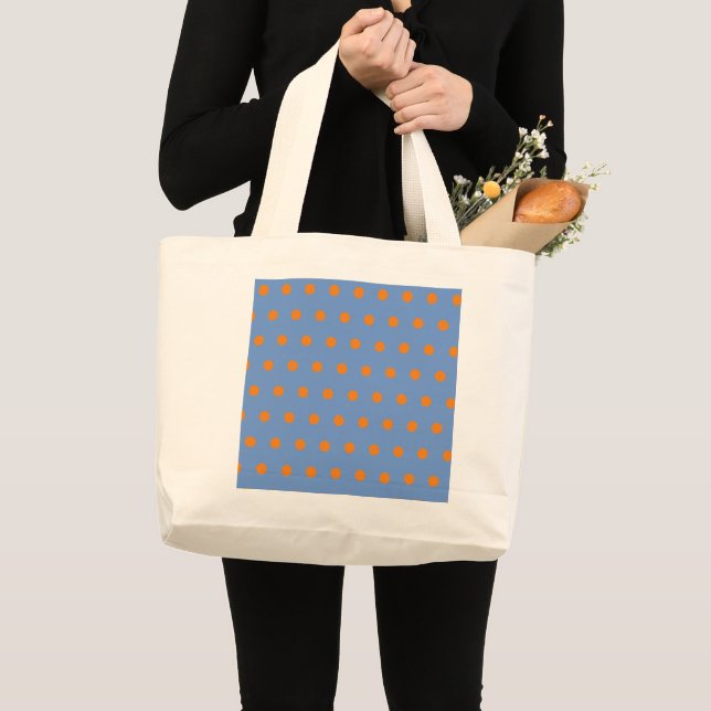 Polka Dot Large Tote Bag (Denim Blue & Orange) Jumbo Stoffbeutel (Vorderseite (Produkt))