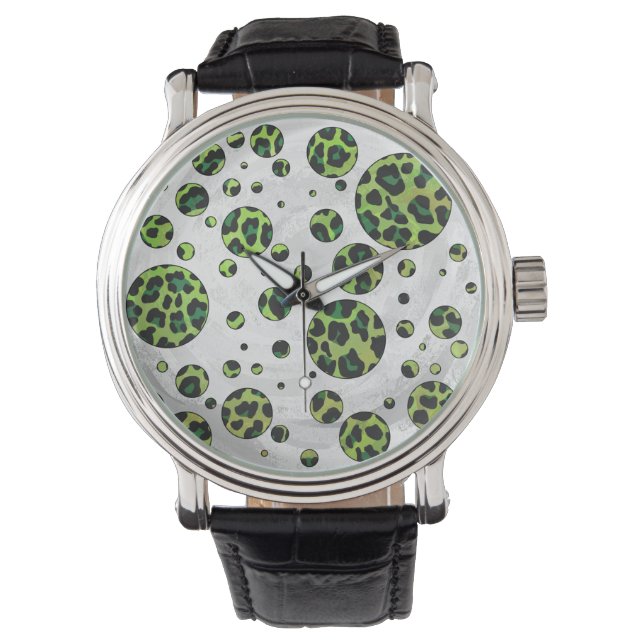 Polka Dot Leopard Black und Green Armbanduhr (Vorderseite)