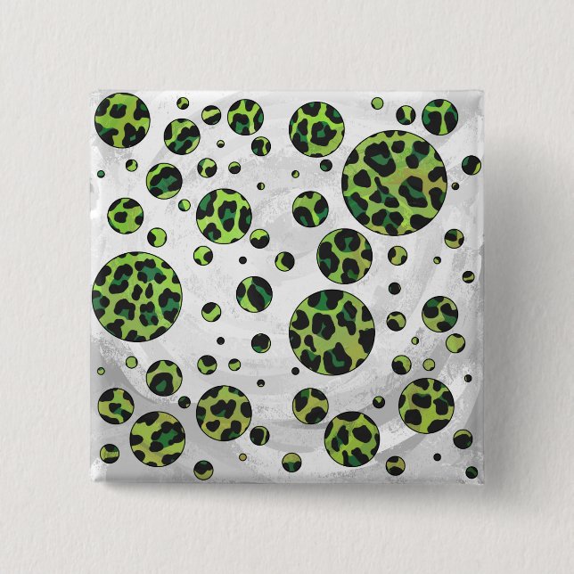 Polka Dot Leopard Black und Green Button (Vorderseite)