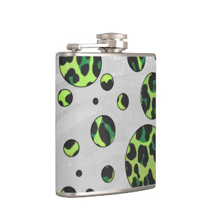 Polka Dot Leopard Black und Green Flachmann
