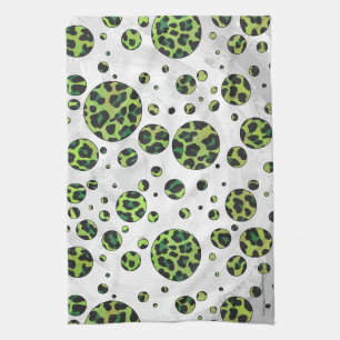 Polka Dot Leopard Black und Green Geschirrtuch