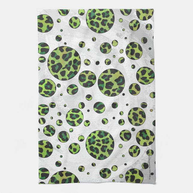 Polka Dot Leopard Black und Green Geschirrtuch (Vertikal)