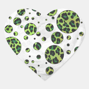 Polka Dot Leopard Black und Green Herz-Aufkleber