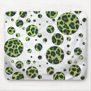 Polka Dot Leopard Black und Green Mousepad