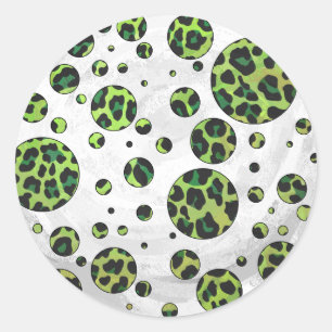 Polka Dot Leopard Black und Green Runder Aufkleber