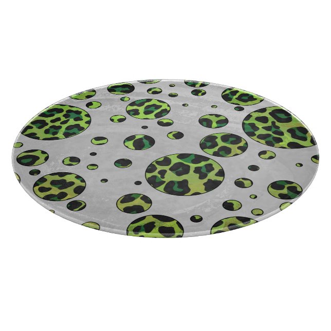 Polka Dot Leopard Black und Green Schneidebrett (Ecke)