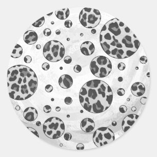Polka Dot Leopard Schwarz-Weiß-Design Runder Aufkleber