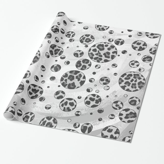Polka Dot Leopard Schwarzweiß-Design Geschenkpapier (Ungerollt)