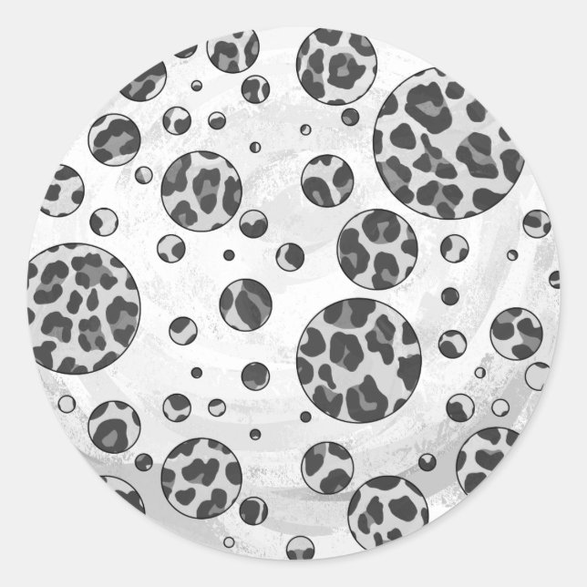 Polka Dot Leopard Schwarzweiß-Design Runder Aufkleber (Vorderseite)