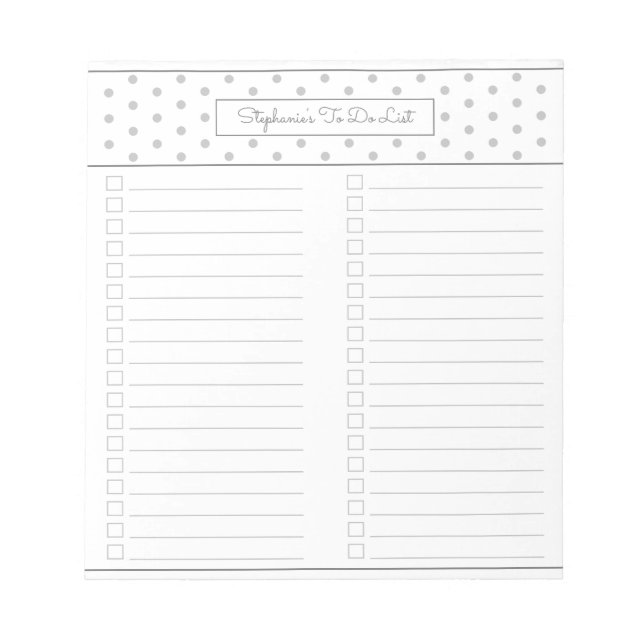 Polka Dot Light Grey Two Column Checklist Notizblock (Vorderseite)