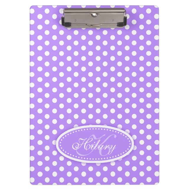 Polka dot lila individuelle Name und erste Zwische Klemmbrett (Vorderseite)