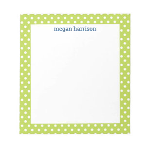 Polka Dot Lime Green Personalisiert Notepad Notizblock