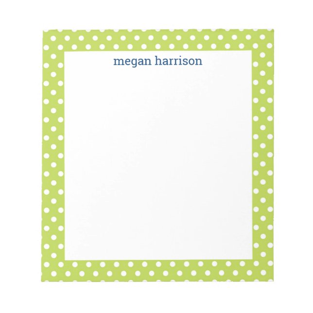 Polka Dot Lime Green Personalisiert Notepad Notizblock (Vorderseite)