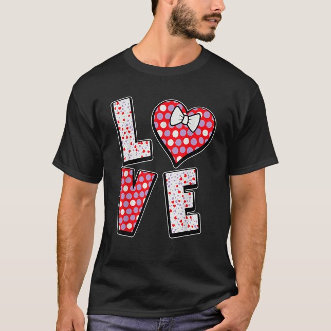 Polka Dot Love Heart Bow Tie Valentine's Day  For  T-Shirt (Vorderseite)