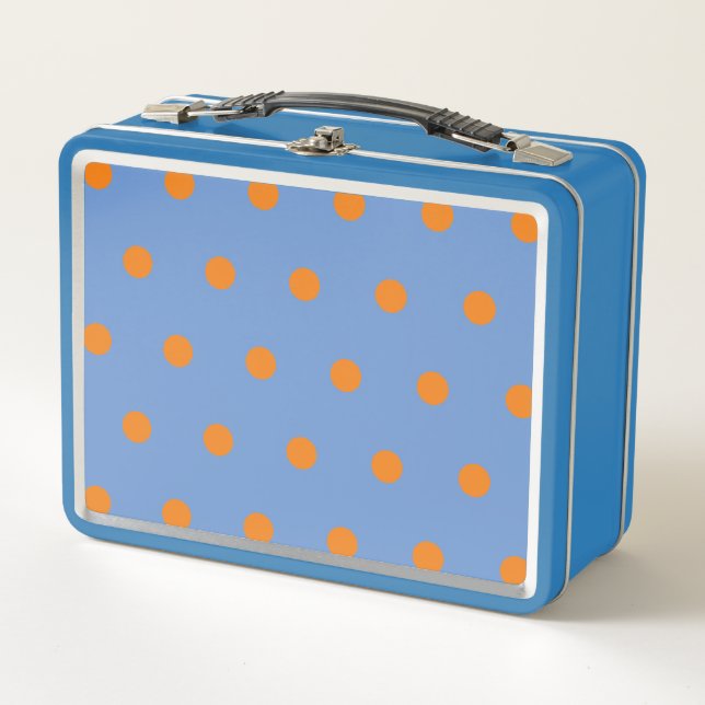 Polka Dot Metal Lunchbox (Denim Blue & Orange) (Vorderseite)