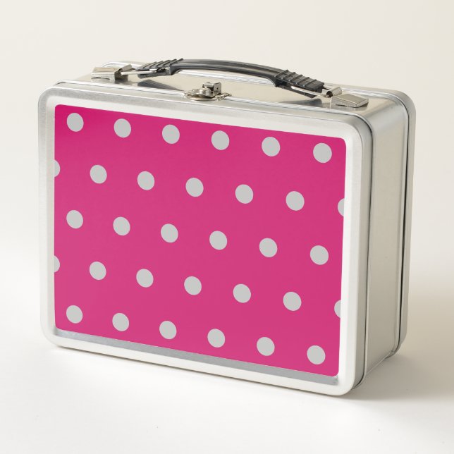 Polka Dot Metal Lunchbox (Hot Pink & Gray) (Vorderseite)