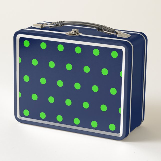 Polka Dot Metal Lunchbox (Navy Blue & Lime Green) (Vorderseite)