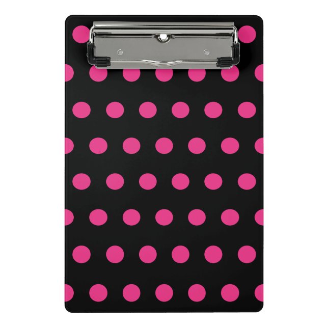 Polka Dot Mini Clipboard (Schwarz & Neon Pink) Mini Klemmbrett (Vorderseite)
