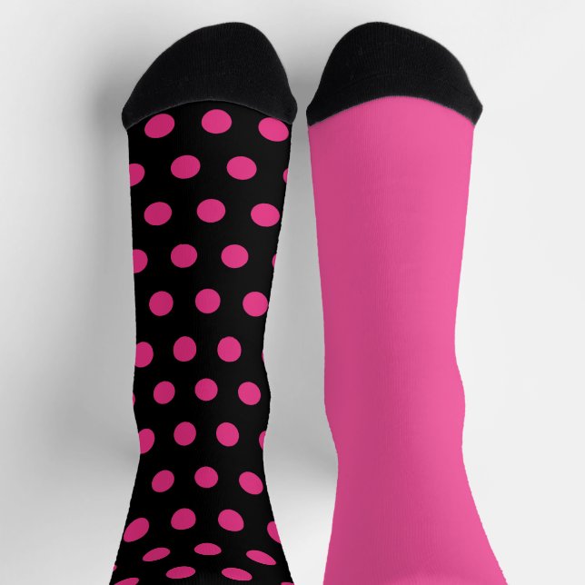 Polka Dot Mismatch Socken (Schwarz & Neon Pink) (Oben)