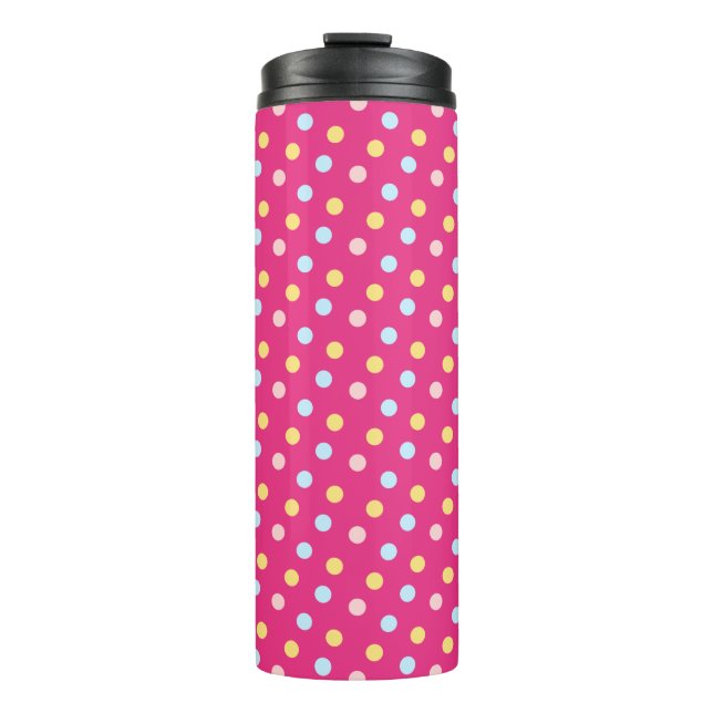 Polka Dot mit rosa Hintergrund Thermosbecher (Vorderseite)