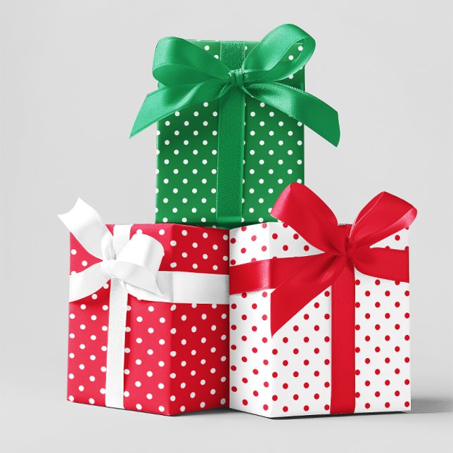Polka Dot Mix Geschenkpapier Set (Green Red and White Holiday Polka Dot Mix Wrapping Paper Sheets)