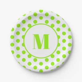 Polka Dot Monogram Initial Lime Green on White Pappteller